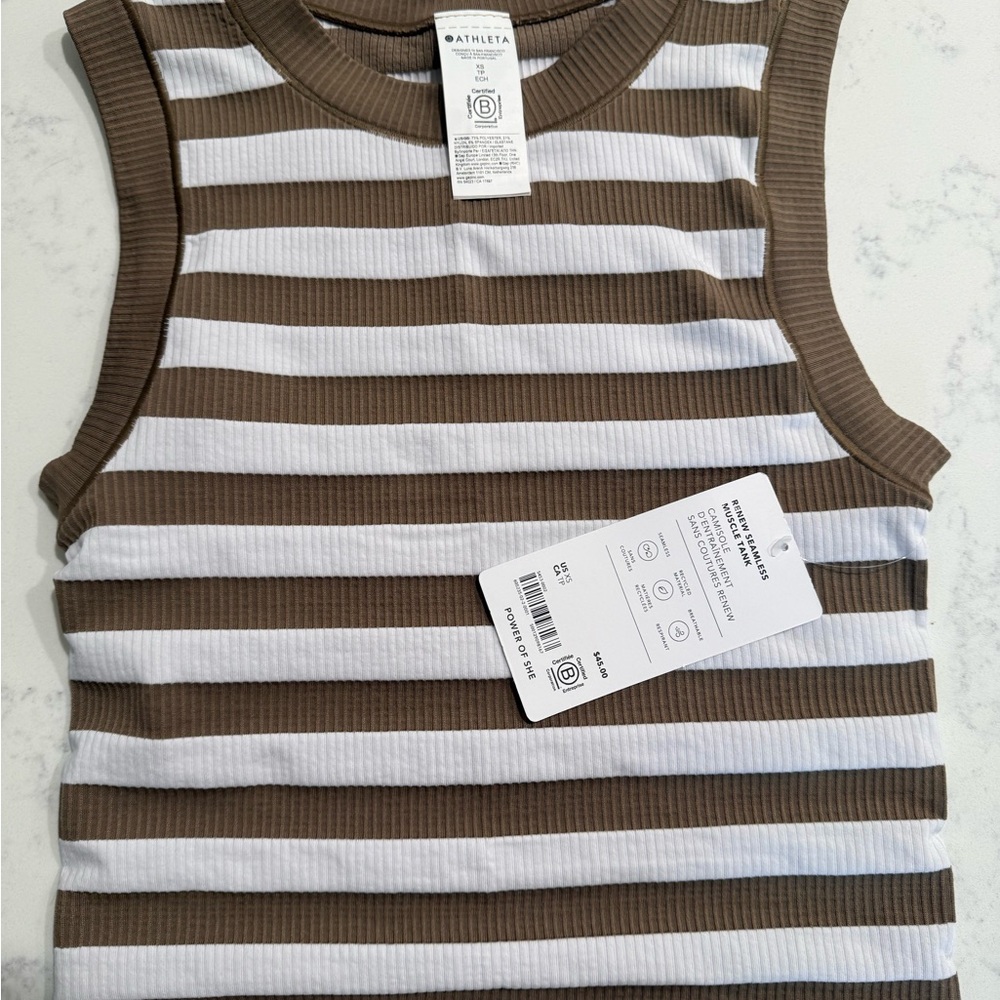 Athleta Tan and White Ribbed Tank Top
